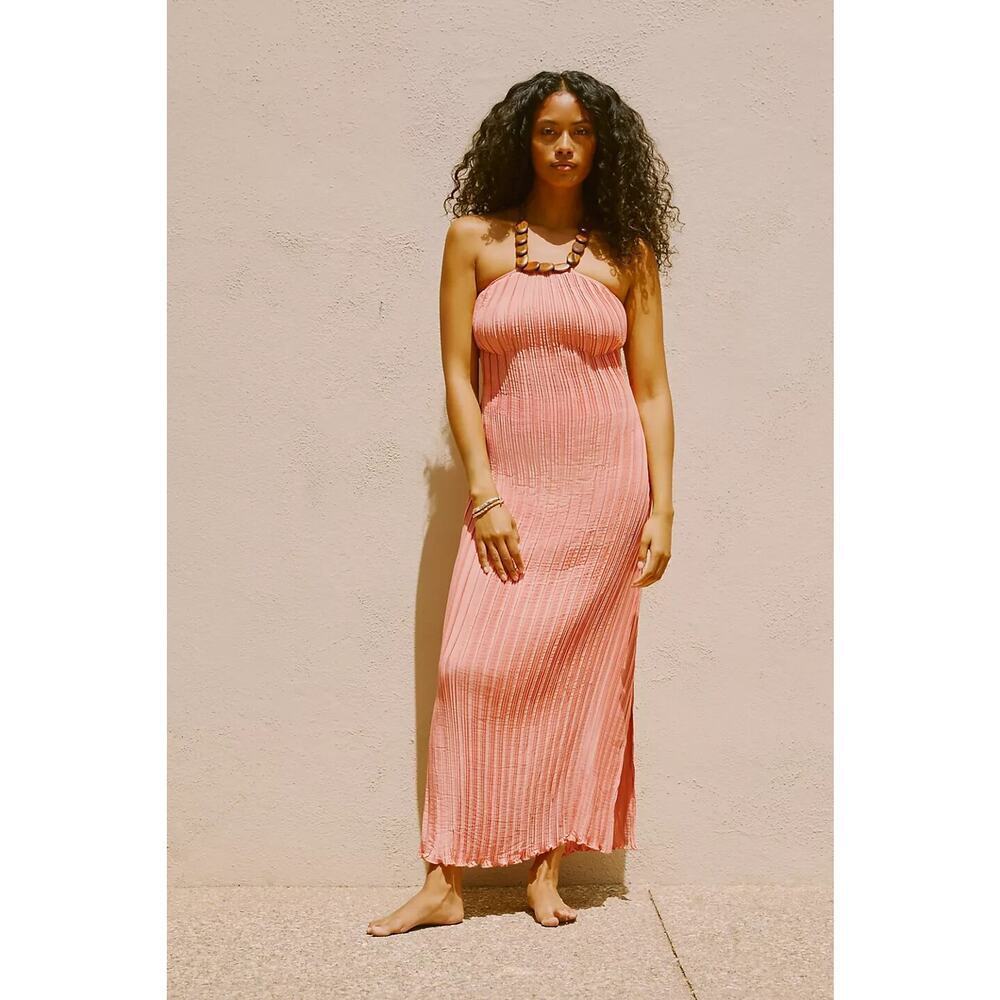 NWD Anthropologie Sarah Hann Stone Halter Maxi Dress Size XL Pink #NC434